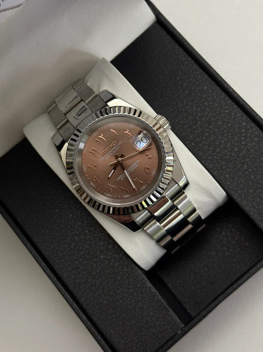Seiko Datejust Mod - Champagne Brown - Arabic Dial custom Seiko mod watch by Timelab Mods