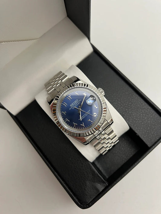 Seiko Datejust Mod - Midnight Blue - Arabic Dial custom Seiko mod watch by Timelab Mods