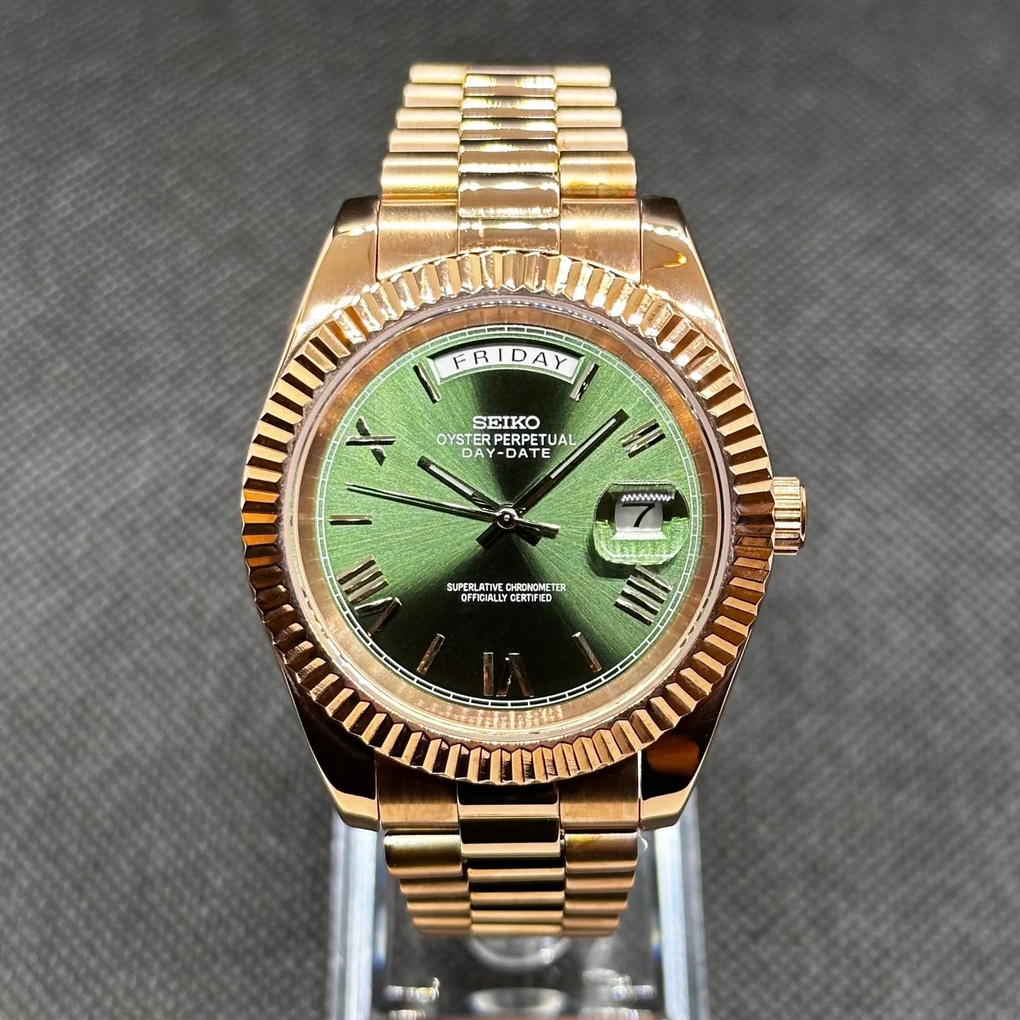 Seiko Daydate Mod – Arany/Zöld – Római számlap
