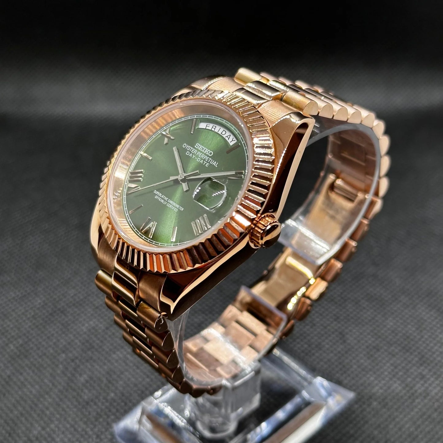 Seiko Daydate Mod – Arany/Zöld – Római számlap
