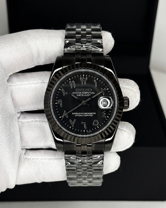 Seiko Datejust Mod Éjfekete Kék Arab Számlapos