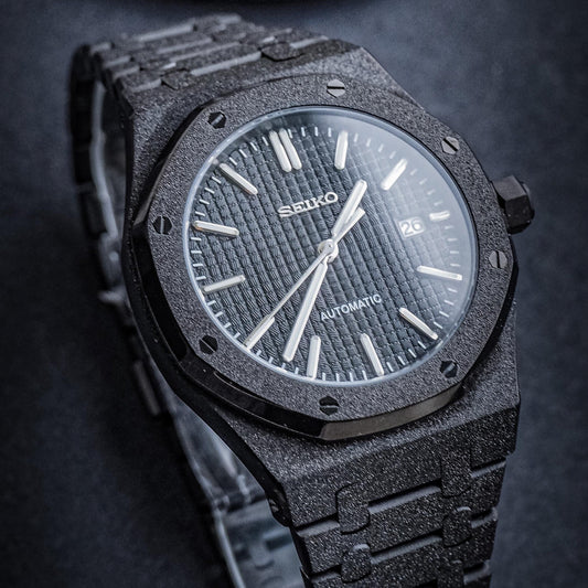 Royal Oak Mod - Frosted Black custom Seiko mod watch by Timelab Mods