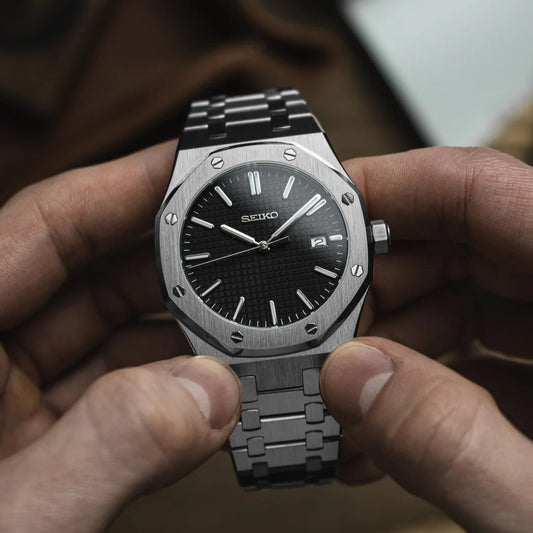 Royal Oak Mod - Black Dial custom Seiko mod watch by Timelab Mods