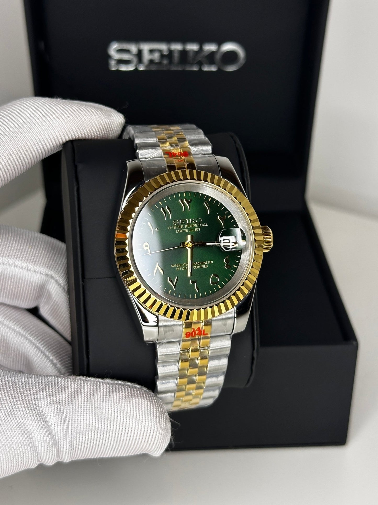 Seiko Datejust Mod Olive Gold Arabic Dial - by Timelab Mods