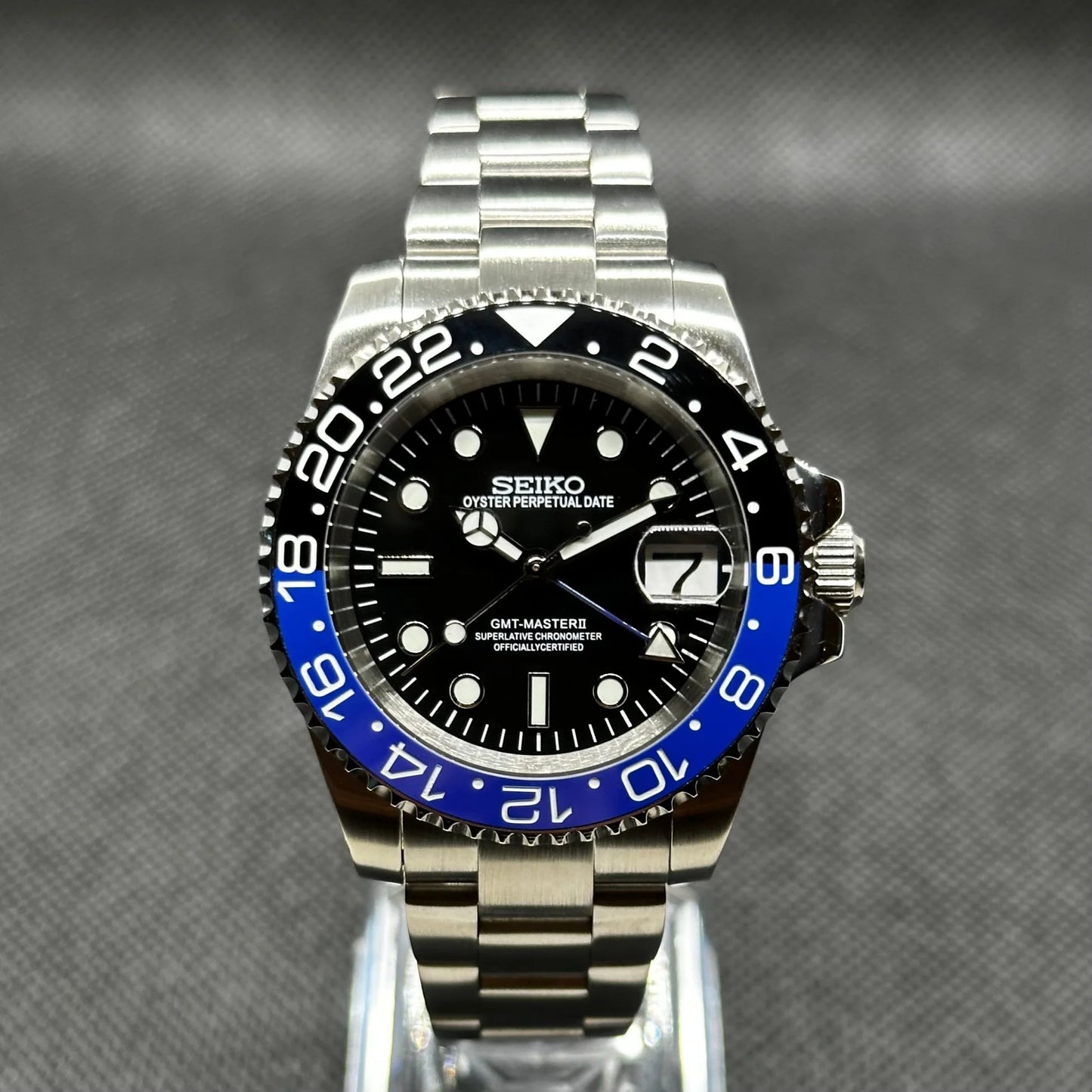 Seiko GMT Mod – "Batman" – Black/Blue Bezel