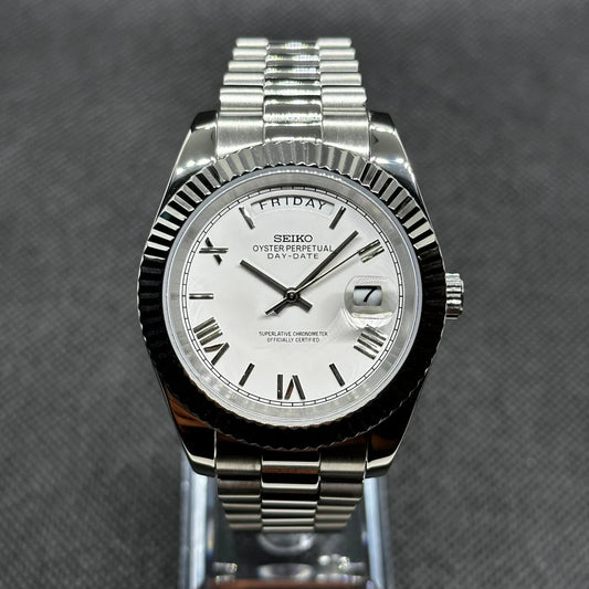 Seiko Datejust Mod - White - Roman Dial custom Seiko mod watch by Timelab Mods