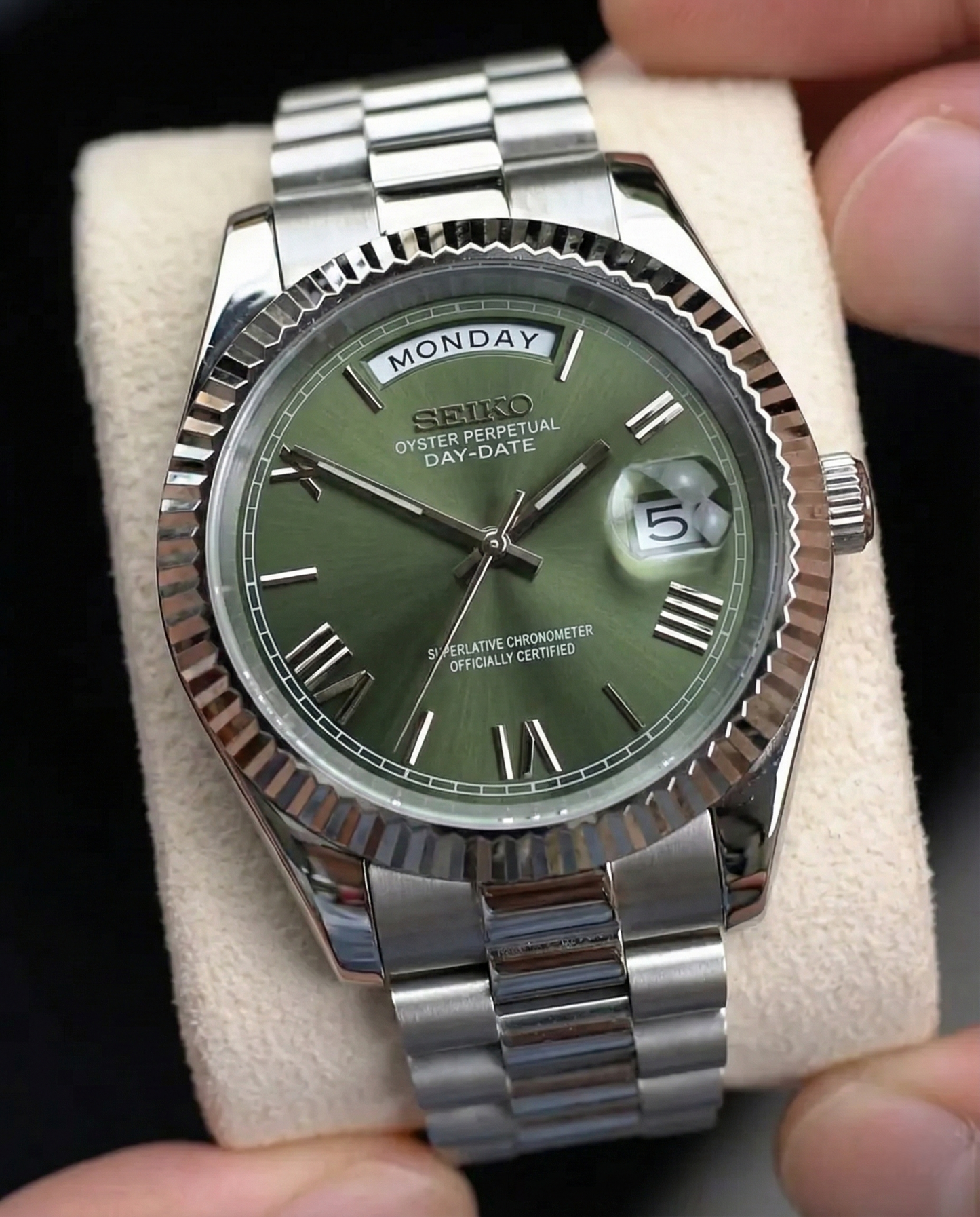 Seiko DayDate Mod Green Roman Dial - by Timelab Mods