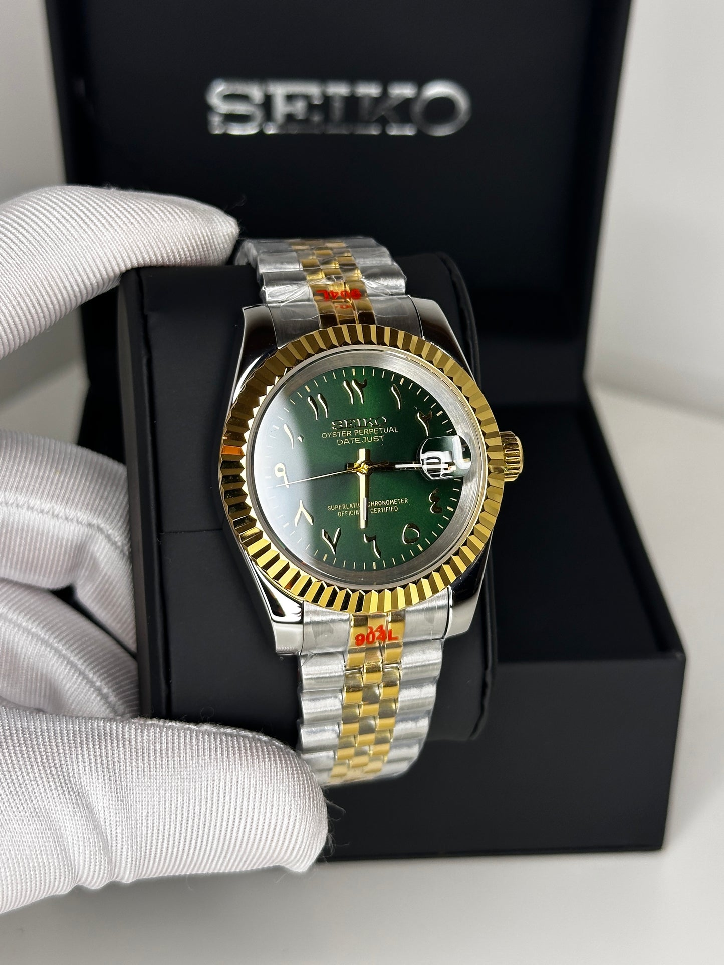 Seiko Datejust Mod Olive Gold Arabic Dial