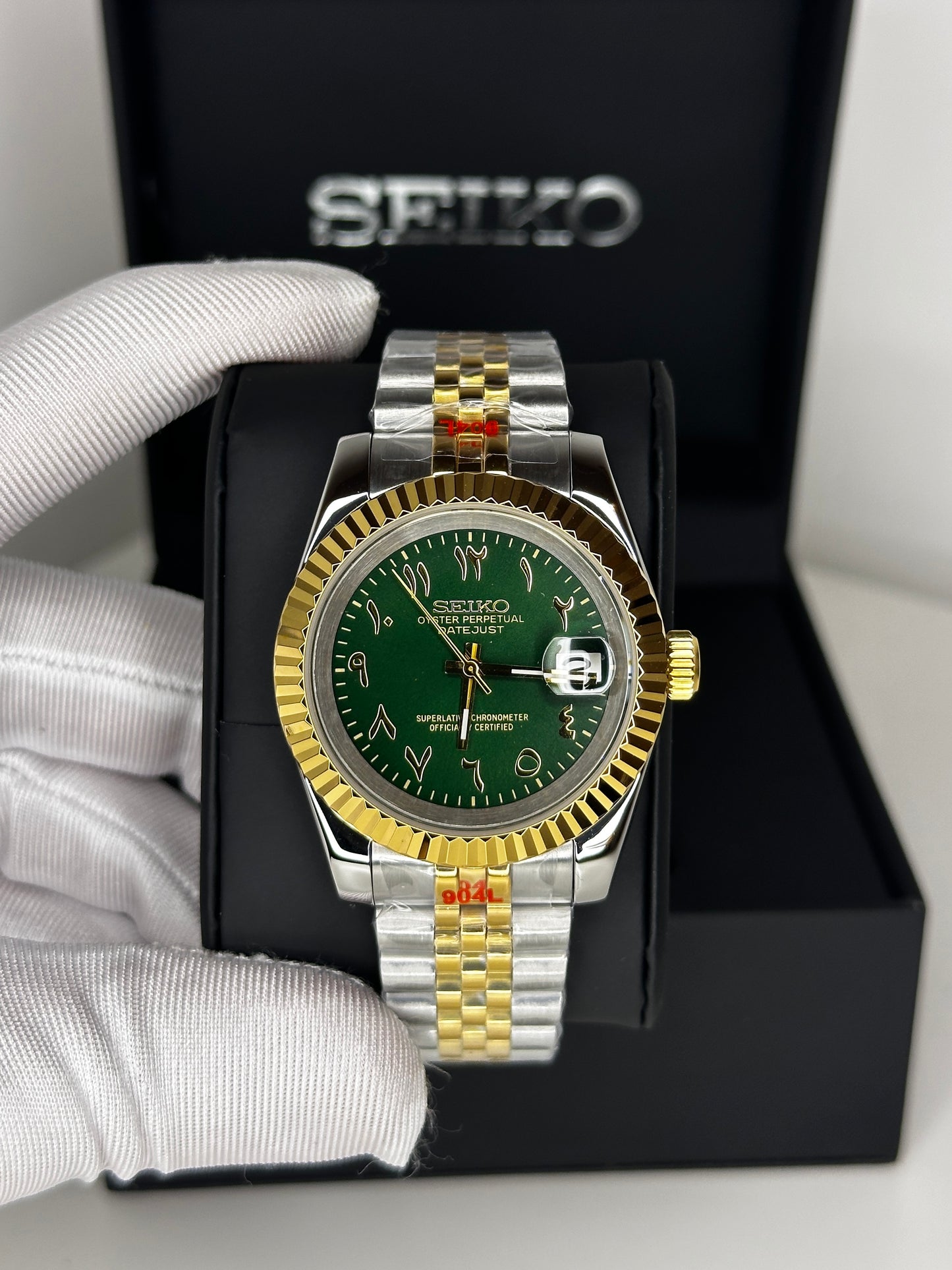 Seiko Datejust Mod Olive Gold Arabic Dial