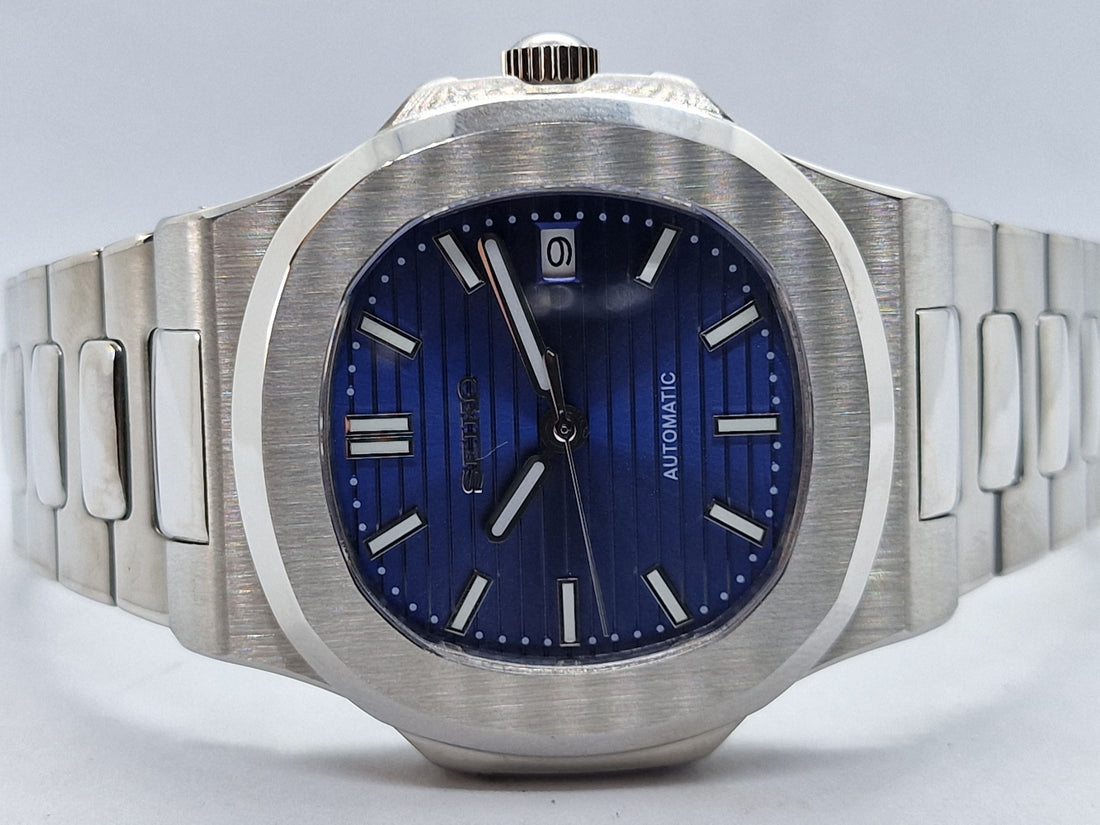 Seiko Mod Nautilus - Blue custom Seiko mod watch by Timelab Mods