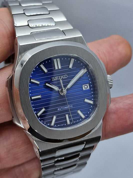 Seiko Mod Nautilus - Blue custom Seiko mod watch by Timelab Mods
