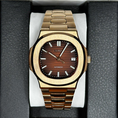 Seiko Mod Nautilus - Rose Gold Brown custom Seiko mod watch by Timelab Mods