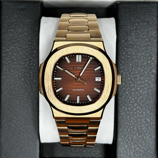 Seiko Mod Nautilus - Rose Gold Brown custom Seiko mod watch by Timelab Mods