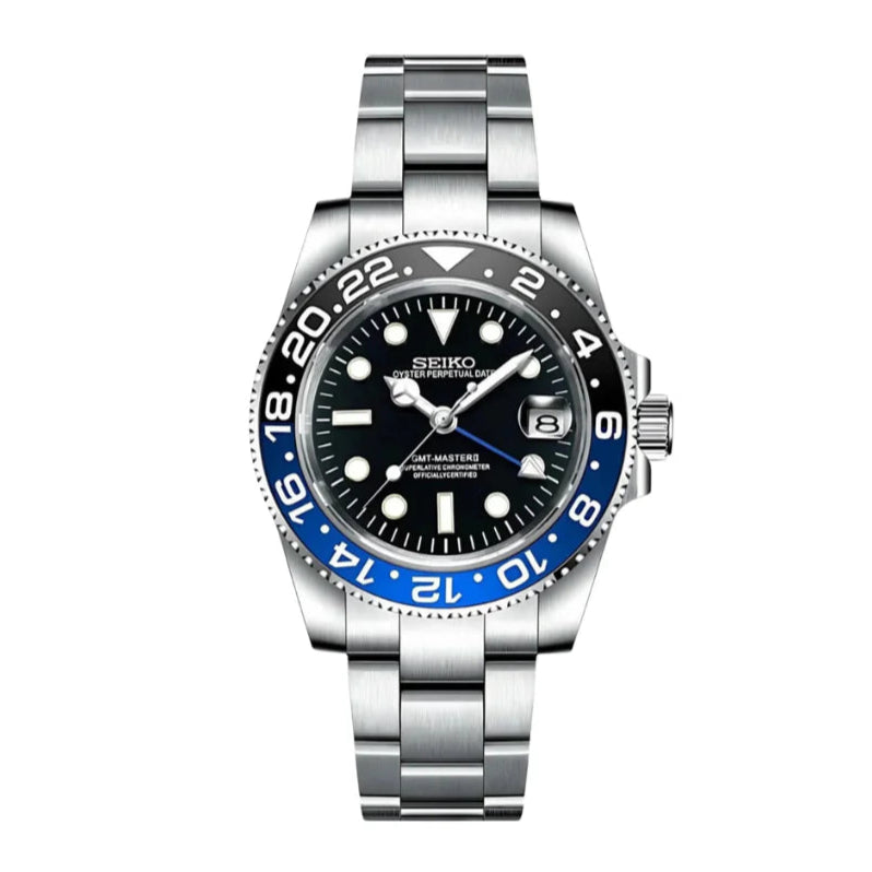 Seiko GMT Mod – "Batman" – Black/Blue Bezel