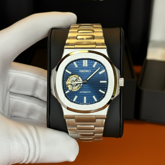 Seiko Nautilus Mod Blue Open Heart - by Timelab Mods