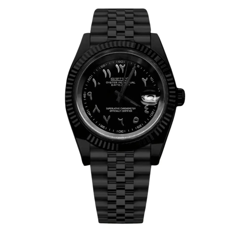 Seiko Datejust Mod Night Black Blue Arabic Dial - by Timelab Mods