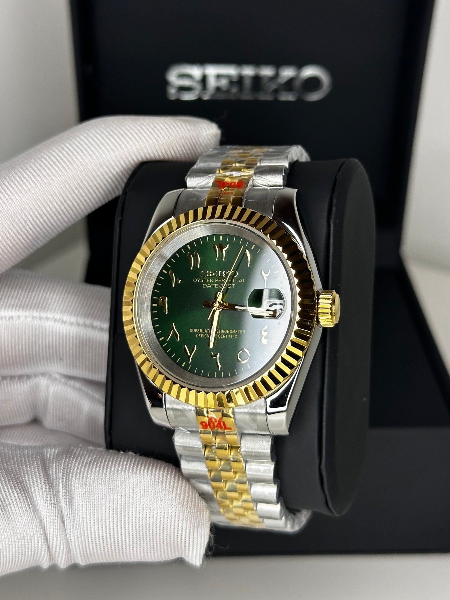 Seiko Datejust Mod Olive Gold Arabic Dial - by Timelab Mods