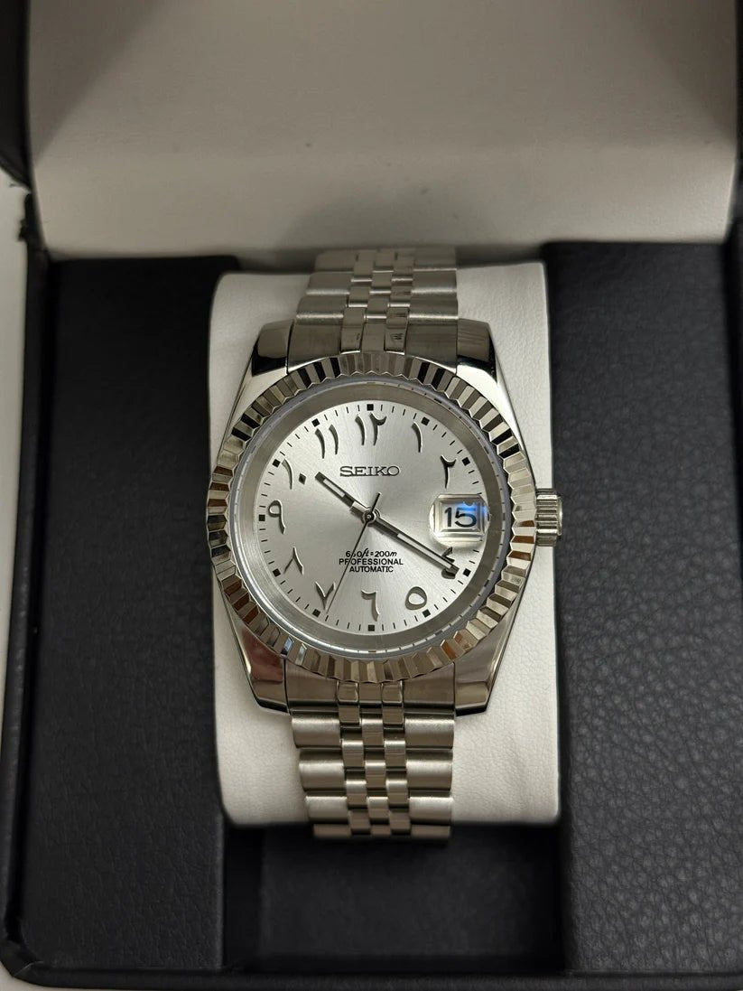 Seiko Datejust Mod Silver White Arabic Dial - by Timelab Mods