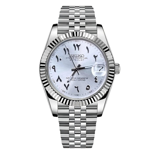 Seiko Datejust Mod Silver White Arabic Dial - by Timelab Mods