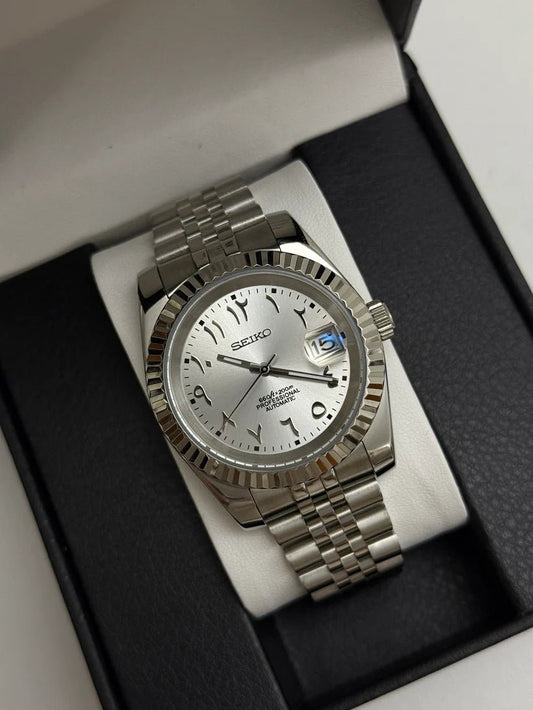 Seiko Datejust Mod Silver White Arabic Dial - by Timelab Mods