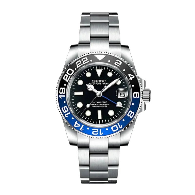Seiko GMT Mod Batman Black Blue Bezel - by Timelab Mods
