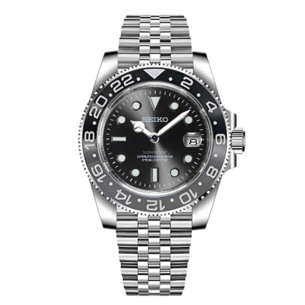 Seiko GMT Mod Bruce Wayne Premium Black Dial - by Timelab Mods