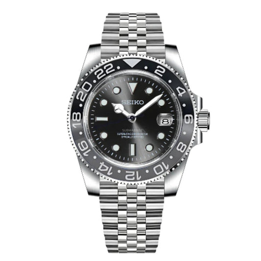 Seiko GMT Mod Bruce Wayne Premium Black Dial - by Timelab Mods