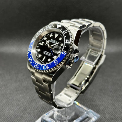 Seiko GMT Mod – "Batman" – Black/Blue Bezel