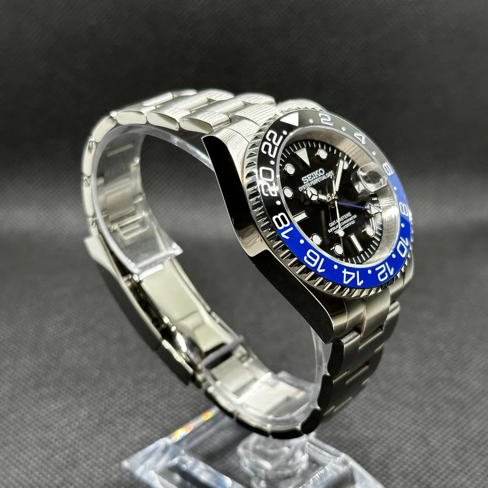 Seiko GMT Mod – "Batman" – Black/Blue Bezel