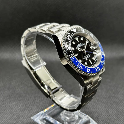 Seiko GMT Mod – "Batman" – Black/Blue Bezel