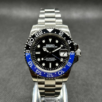 Seiko GMT Mod – "Batman" – Black/Blue Bezel