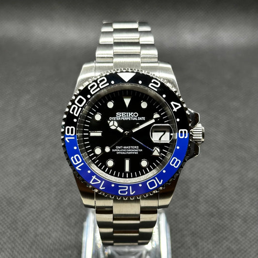 Seiko GMT Mod – „Batman” – Fekete/Kék lünetta