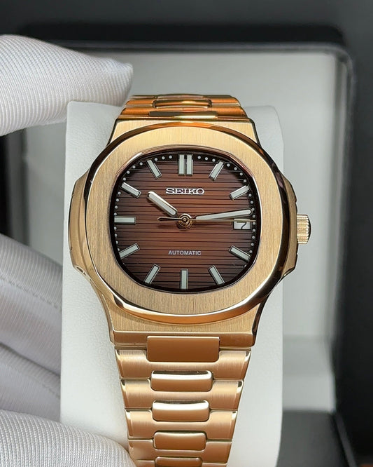 Seiko Nautilus Mod Rose Gold Brown - by Timelab Mods