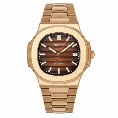 Seiko mod Nautilus watch with brown dial on